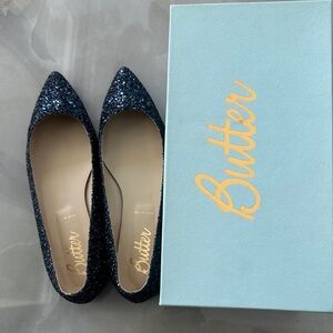 Butter Navy Glitter Pointed Toe Flats